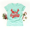 Merry Christmas Antlers Short Sleeve Crewnneck Tee