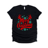 Merry Christmas Antlers Short Sleeve Crewnneck Tee