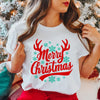 Merry Christmas Antlers Short Sleeve Crewnneck Tee