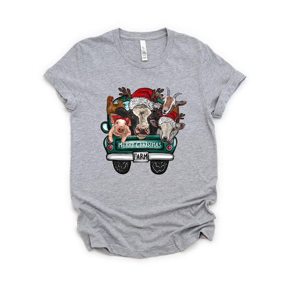 Merry Christmas Farm Truck Short Sleeve Crewnneck Tee