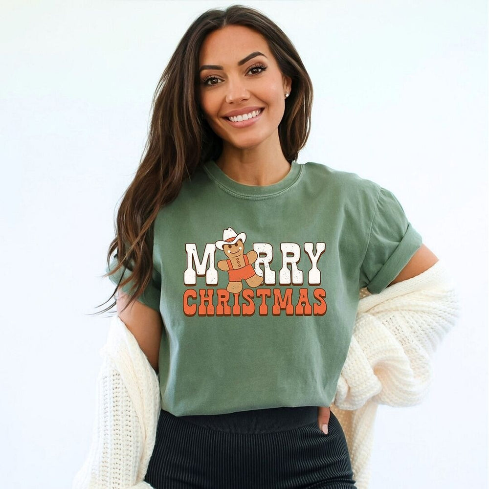 Merry Christmas Gingerbread Garment Dyed Tee