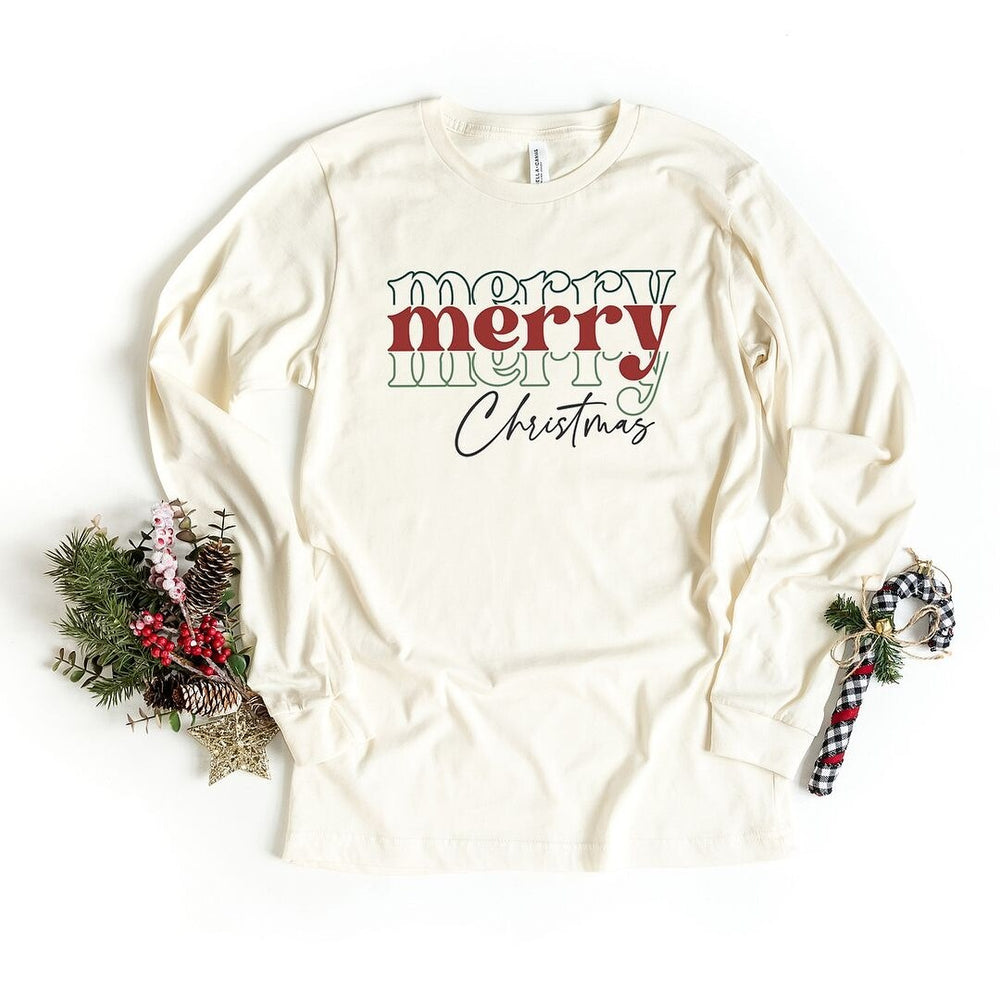 Merry Christmas Stacked Long Sleeve Tee