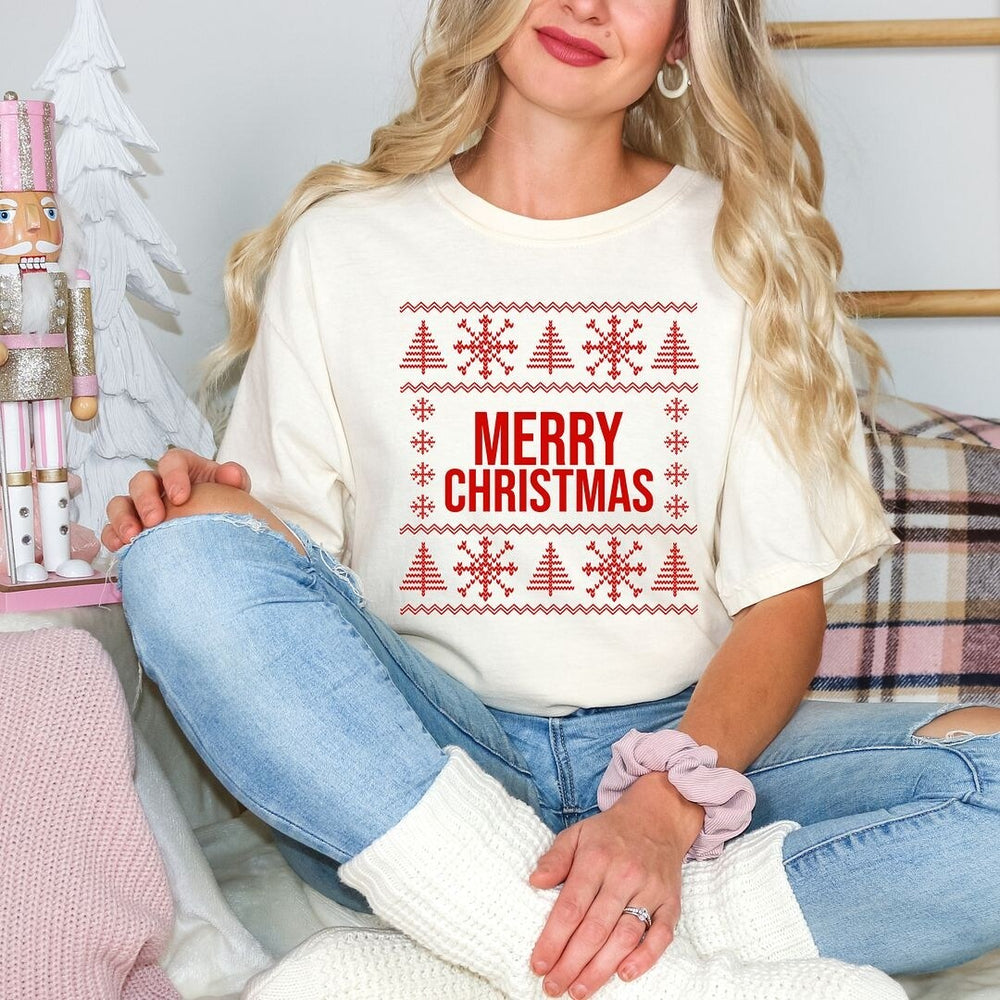 Merry Christmas Sweater Garment Dyed Tee