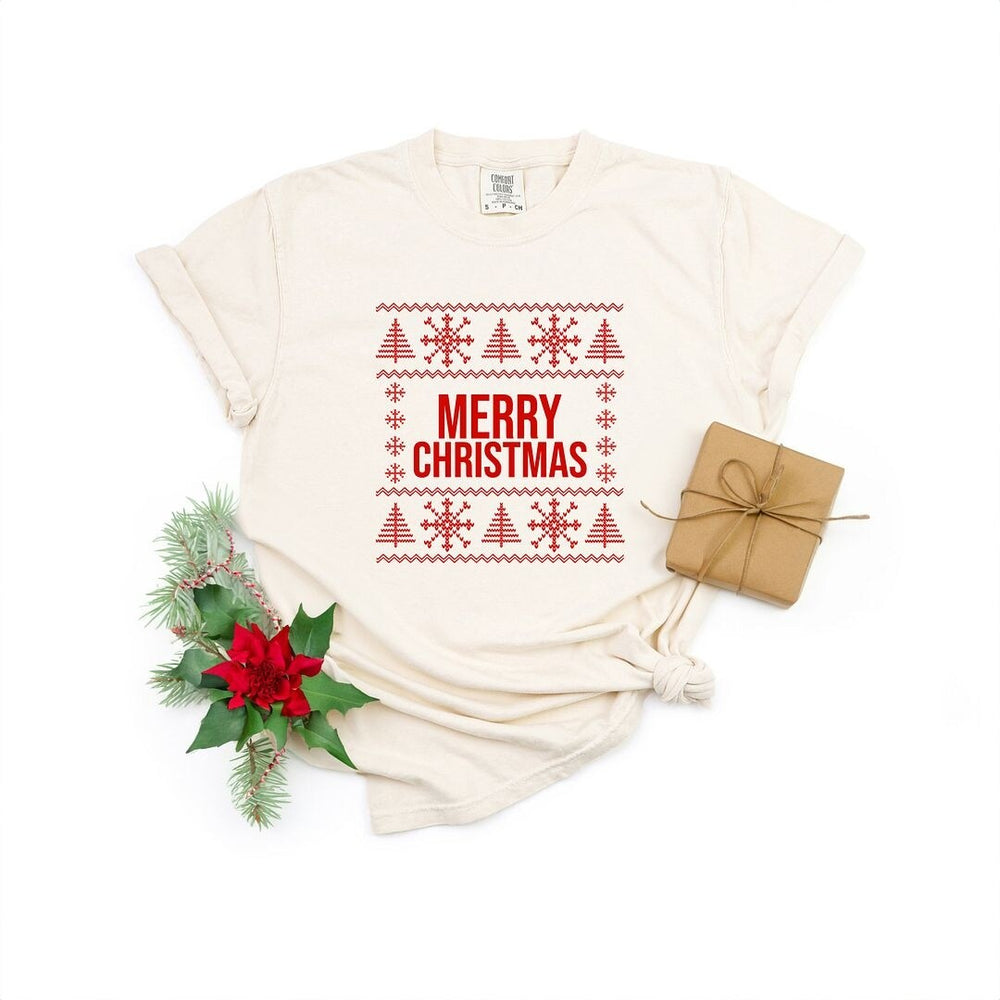 Merry Christmas Sweater Garment Dyed Tee