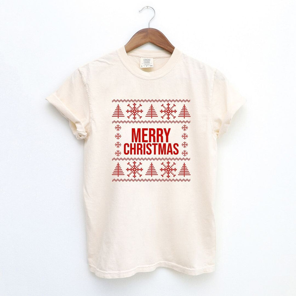 Merry Christmas Sweater Garment Dyed Tee