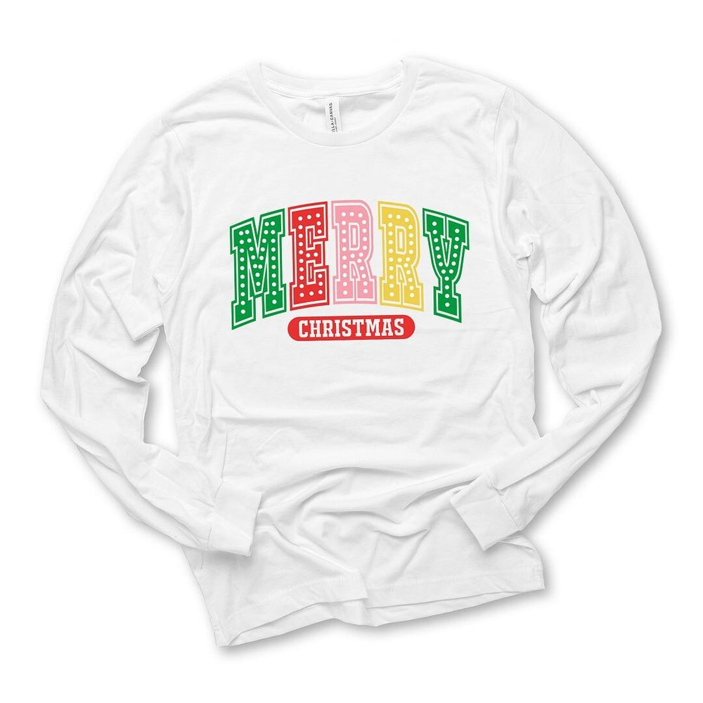 Merry Christmas Varsity Colorful Long Sleeve Tee