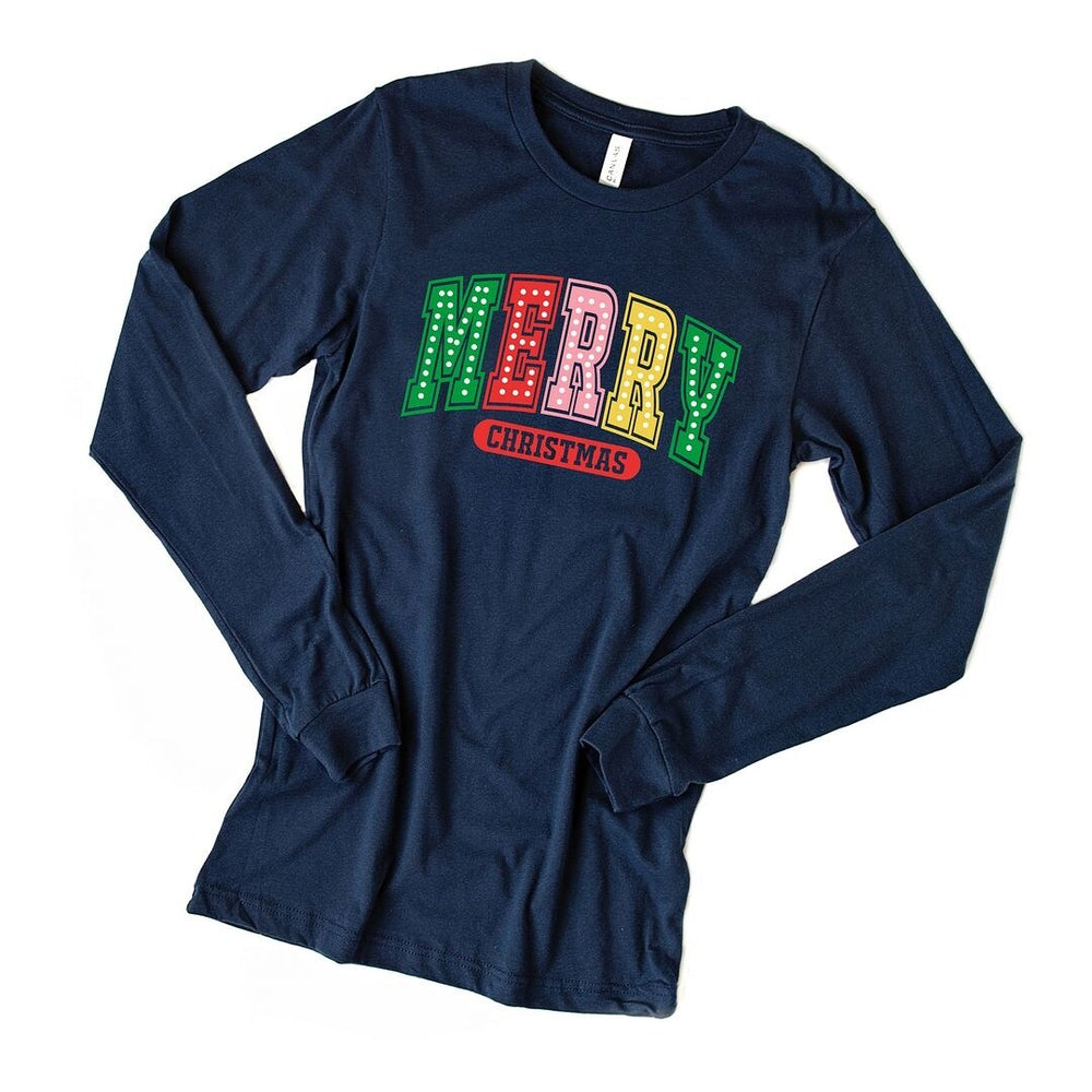 Merry Christmas Varsity Colorful Long Sleeve Tee