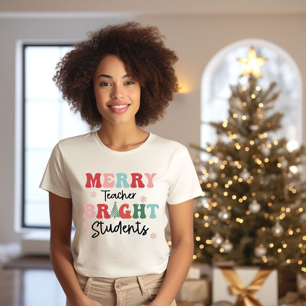 Merry Teacher Bright Students Short Sleeve Crewnneck Tee