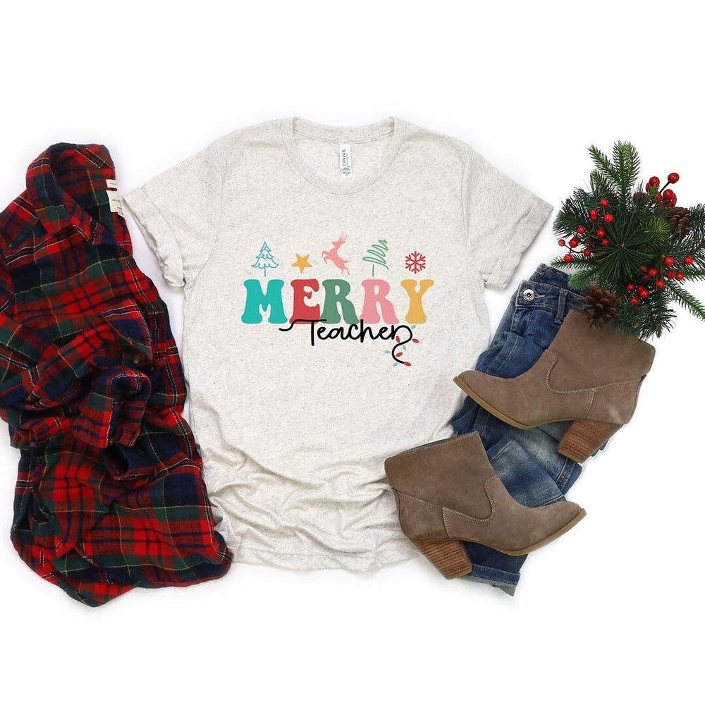 Merry Teacher Short Sleeve Crewnneck Tee