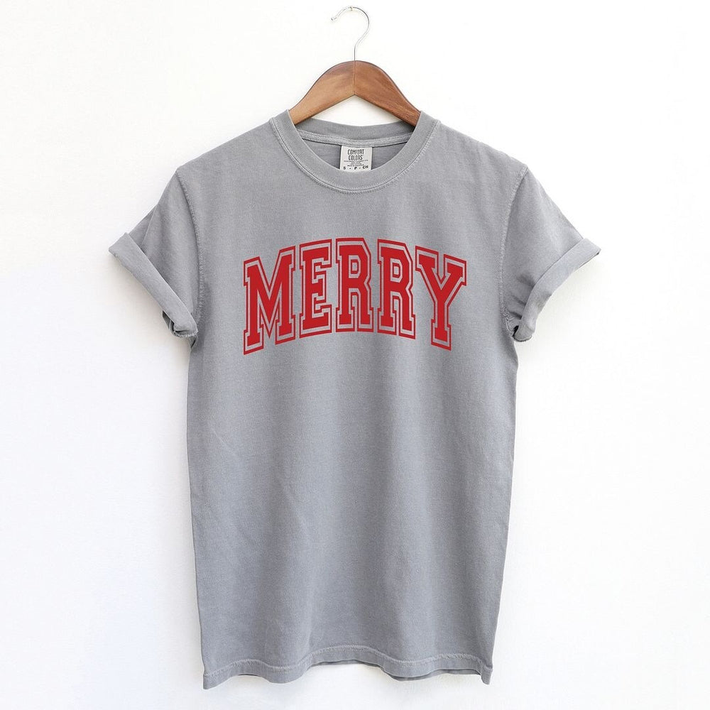 Merry Varsity Thick Outline Garment Dyed Tee