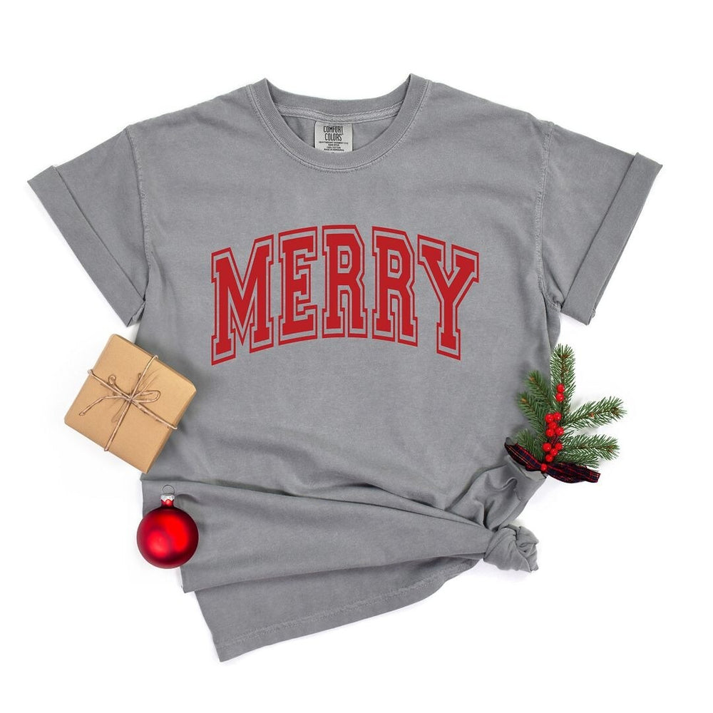 Merry Varsity Thick Outline Garment Dyed Tee