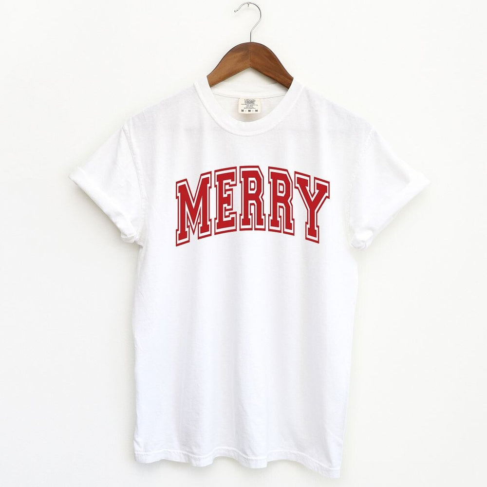 Merry Varsity Thick Outline Garment Dyed Tee