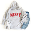 Merry Varsity White Outline Graphic Hoodie