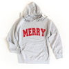 Merry Varsity White Outline Graphic Hoodie