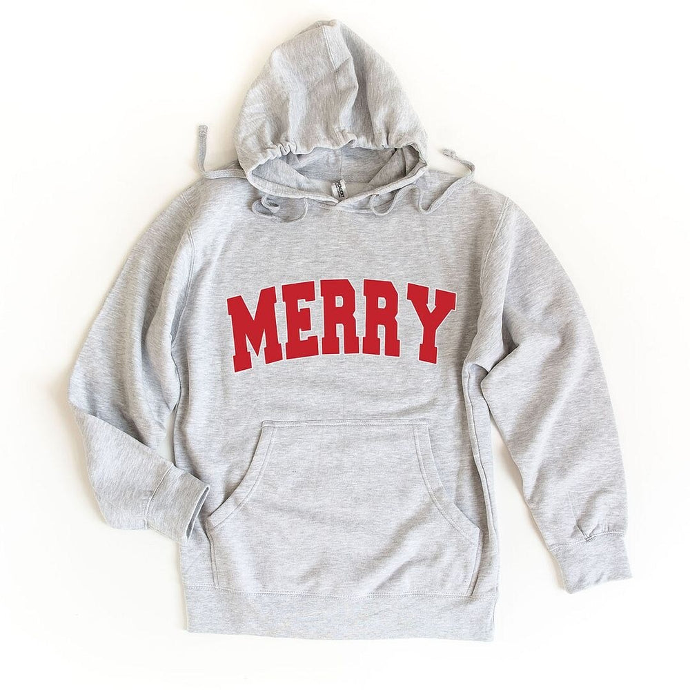 Merry Varsity White Outline Graphic Hoodie