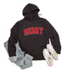 Merry Varsity White Outline Graphic Hoodie