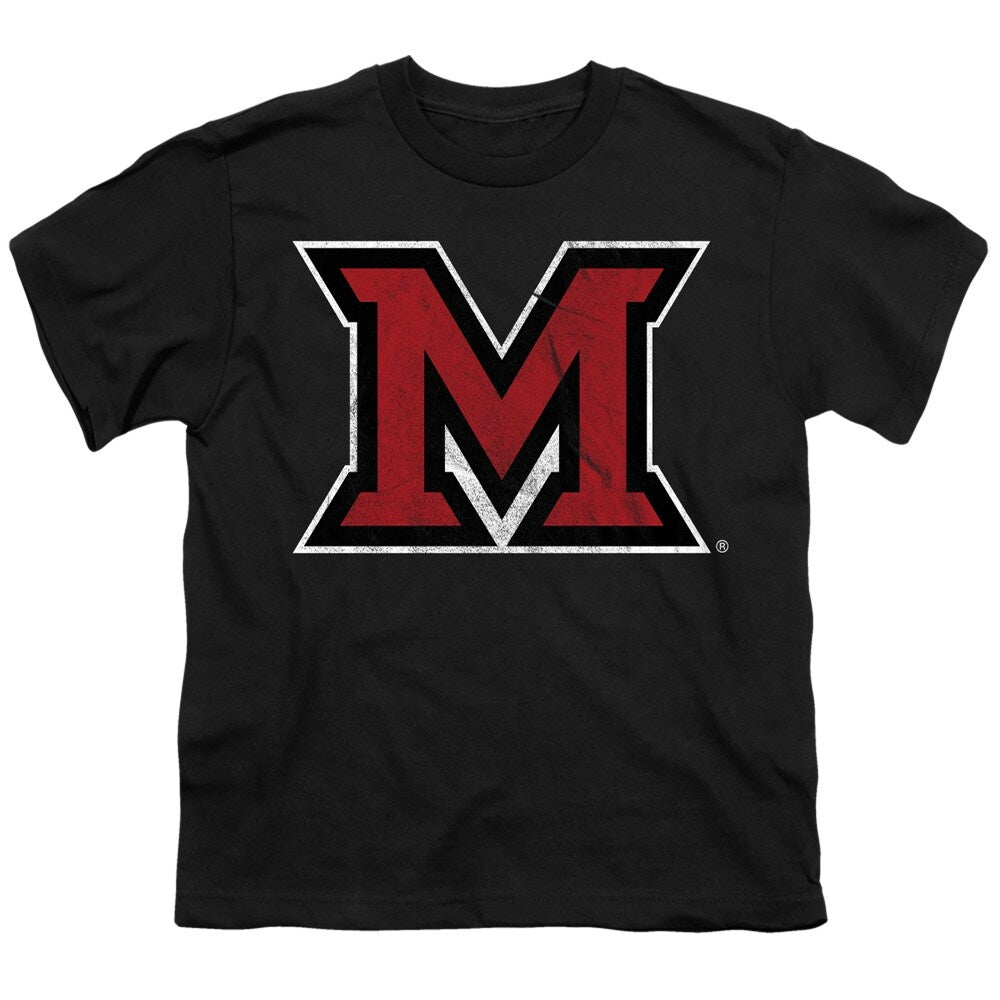 Miami University Distressed Primary Miami University Ohio Logo Kids T Shirt for Youth Boys and Girls