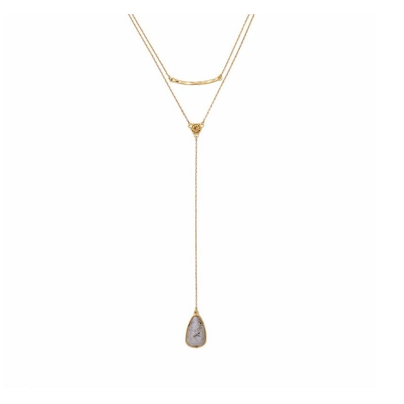 Minimalist Goldtone Grey Chain Drop Layered Necklace - White