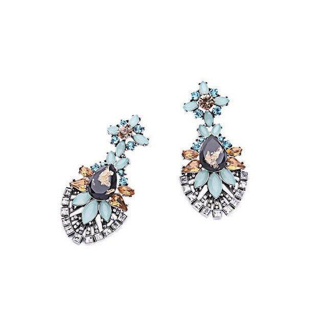 Mint Champagne Crystal Vintage Statement Drop Earrings