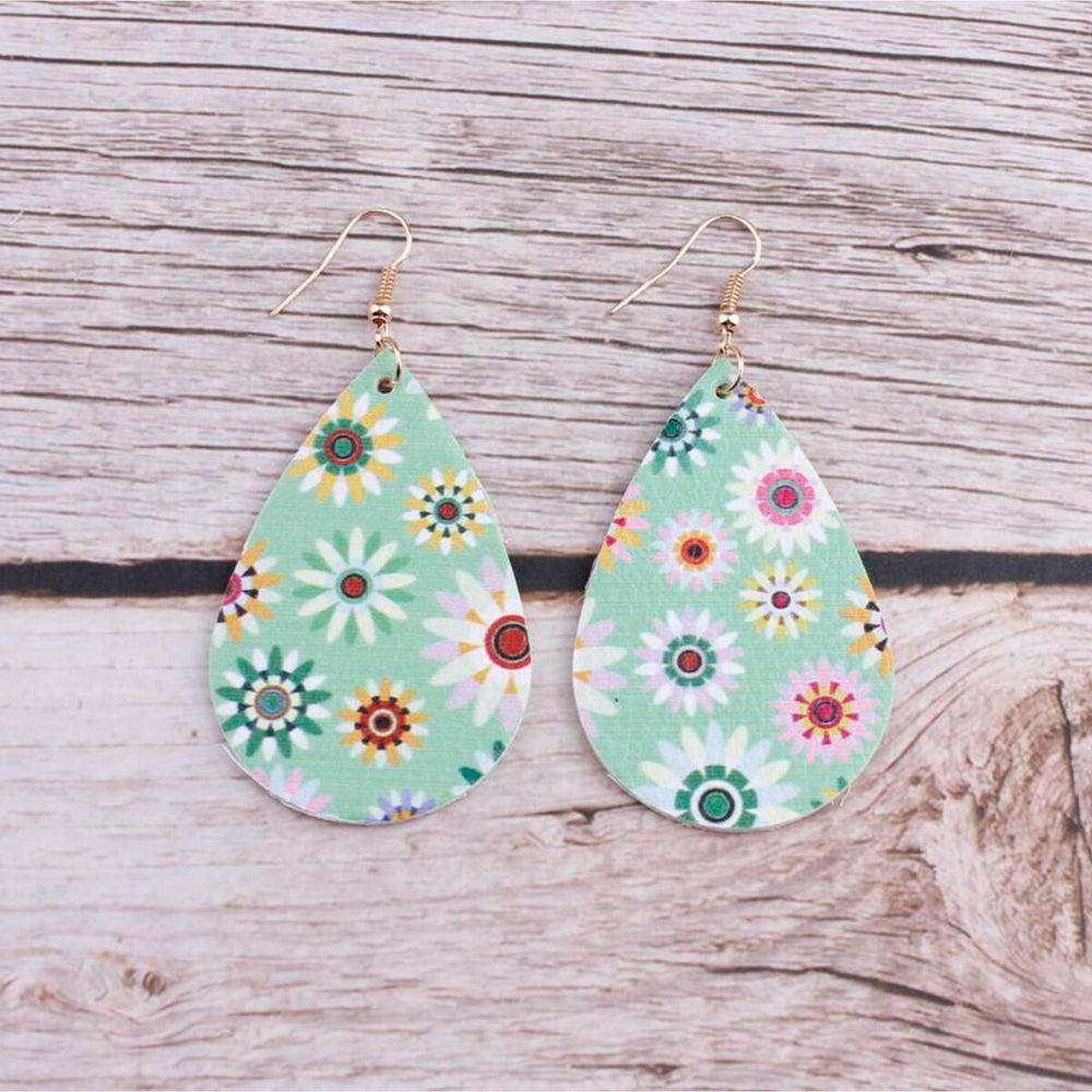 Mint Green & Multi Colored Flower Teardrop Drop Earrings