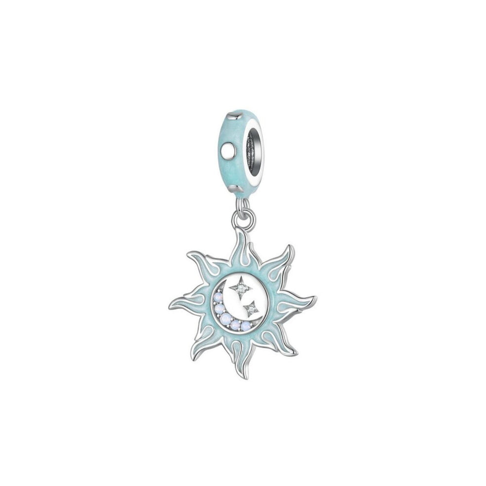 Mint Green & Sterling Silver Moon & Star Universe Charm