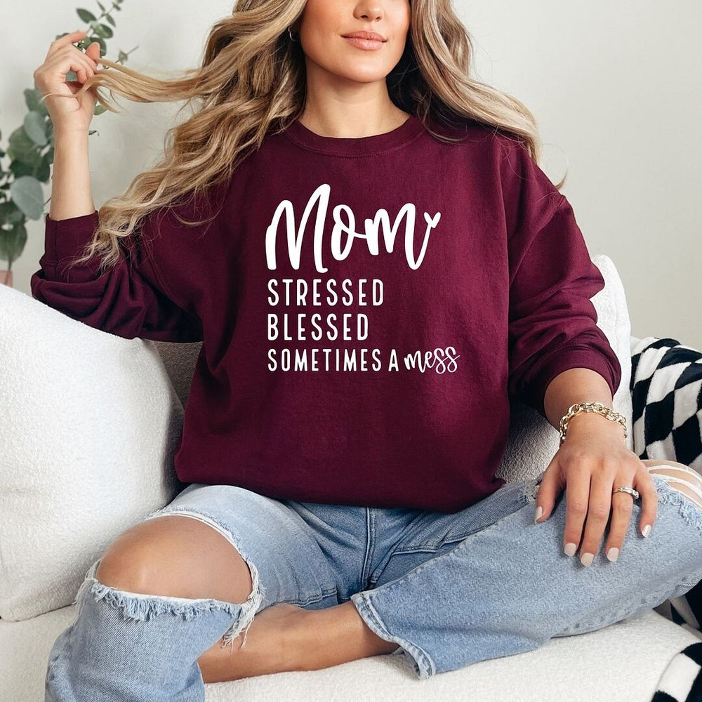 Mom Stressed Blessed Graphic Sweatshirt