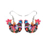 Mosaic Chicken Floral Drop Earrings