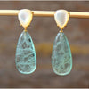 Mother of Pearl & Goldtone Clear Long Drop Earrings