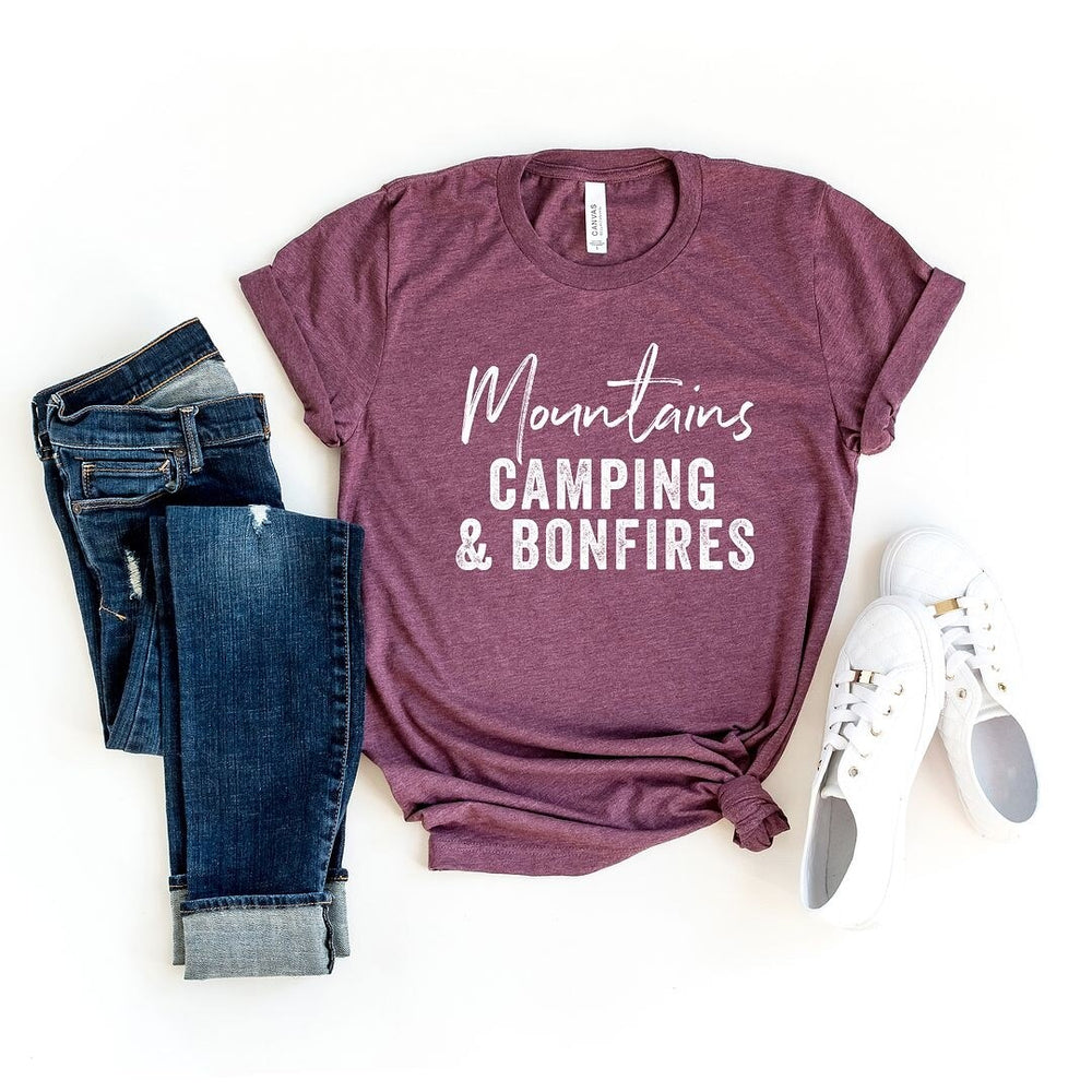 Mountains Camping and Bonfires Short Sleeve Crewnneck Tee