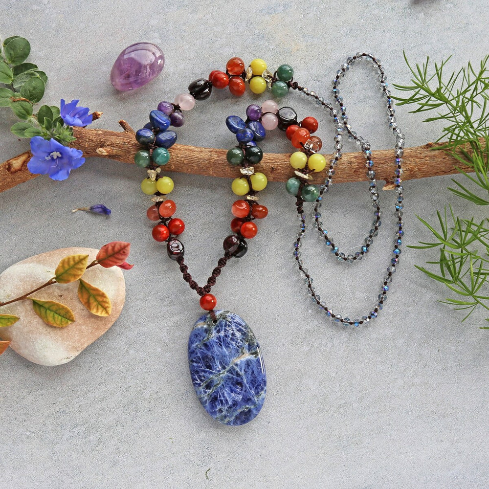 Muli-Gemstones Sodalite Pendant Necklace