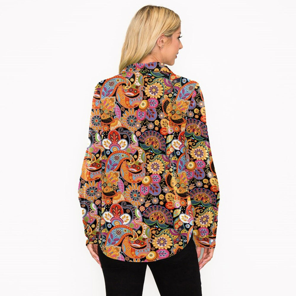 Multi Color Paisley Floral Print Collared Neck Long Sleeve Shirt