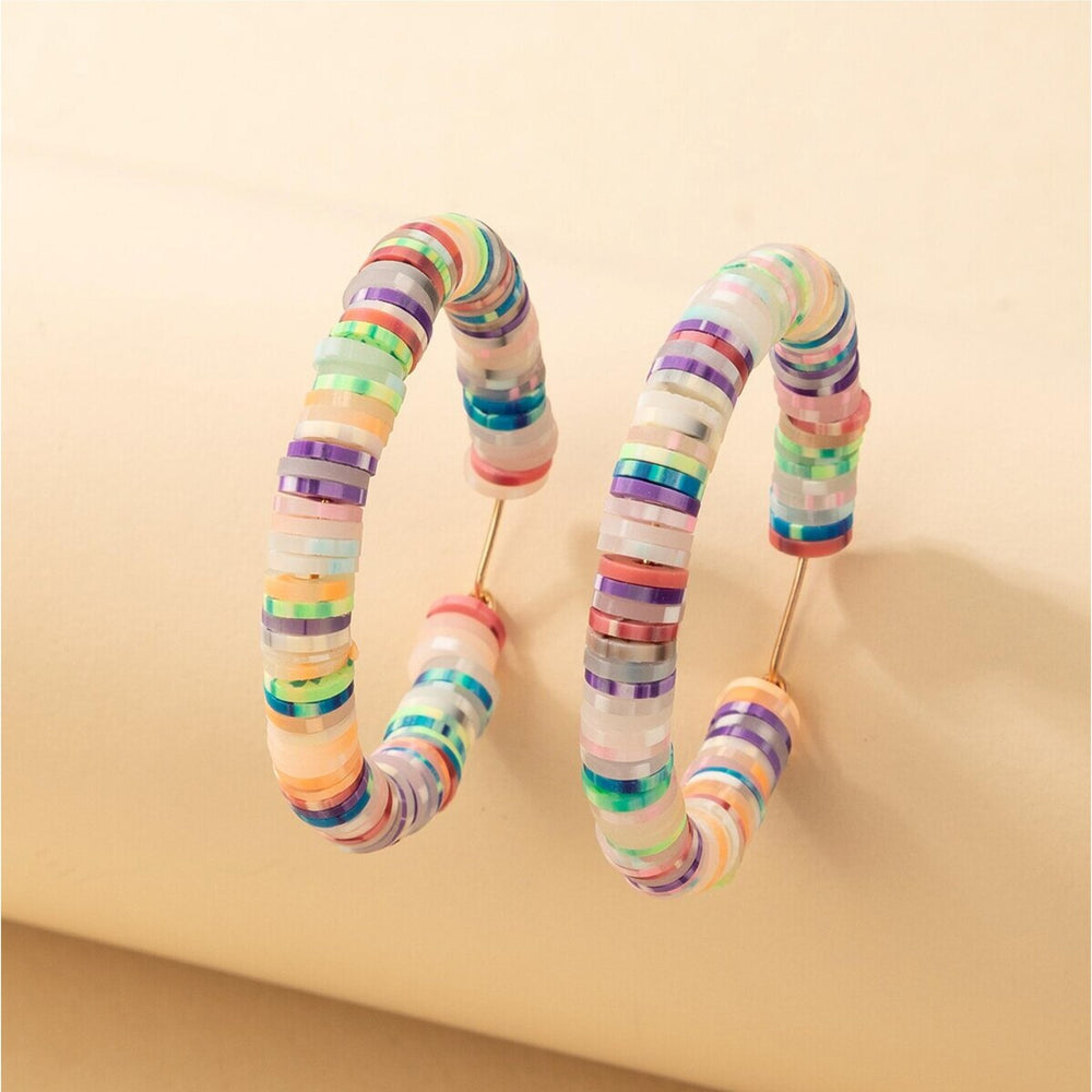 Multi Colored Beaded Hoop Earrings