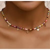 Multi Colored Beaded Necklace With Goldtone Stars - White