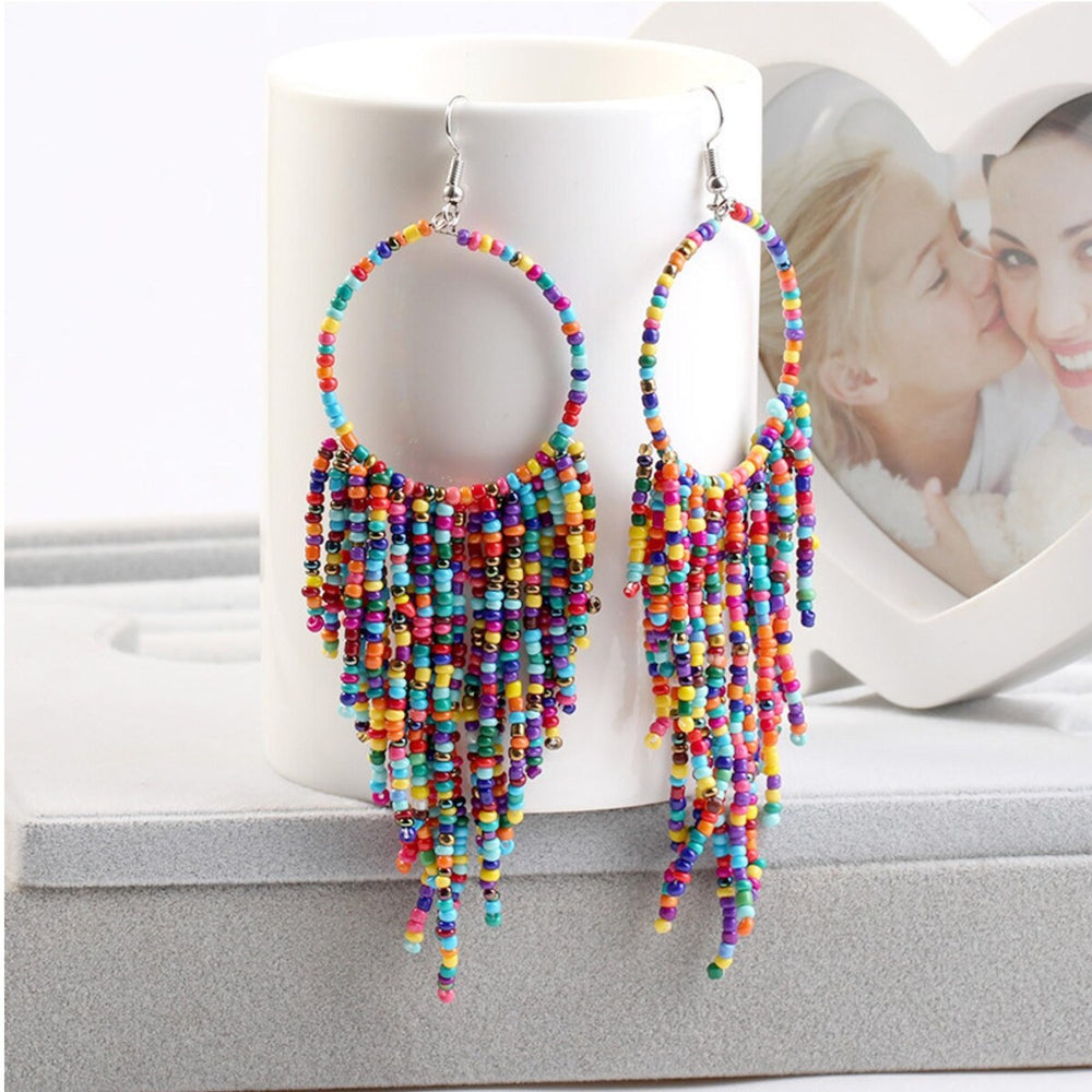 Multi Colored Beaded Statement Earrings