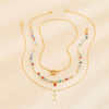 Multi Colored Beaded Sun Pendant Layered Necklace - White