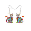 Multi Colored Cat Drop Earrings