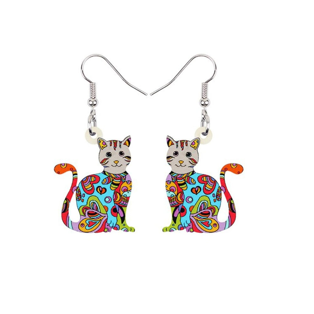 Multi Colored Cat Drop Earrings