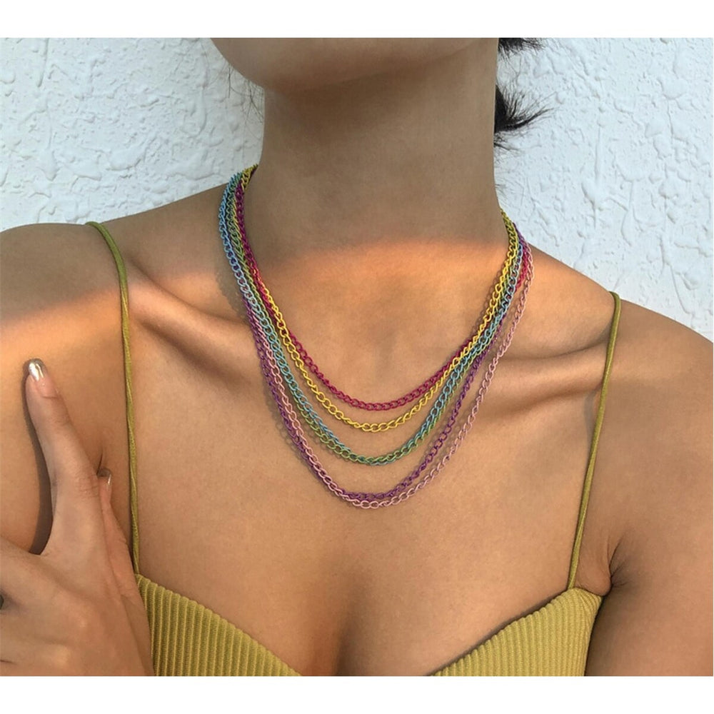 Multi Colored Chain Layered Necklace - White