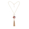 Multi Colored Circle Goldtone Tassel Pendant Necklace - White