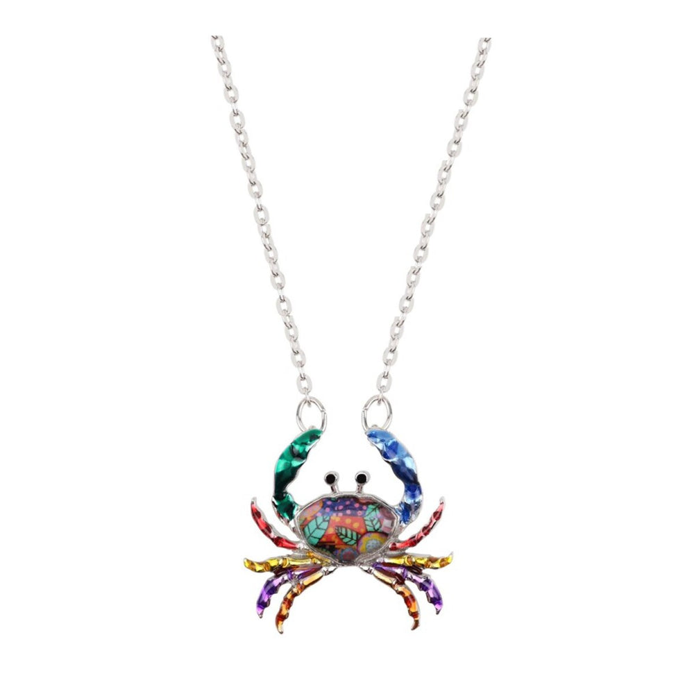 Multi Colored Crab Pendant Necklace - White