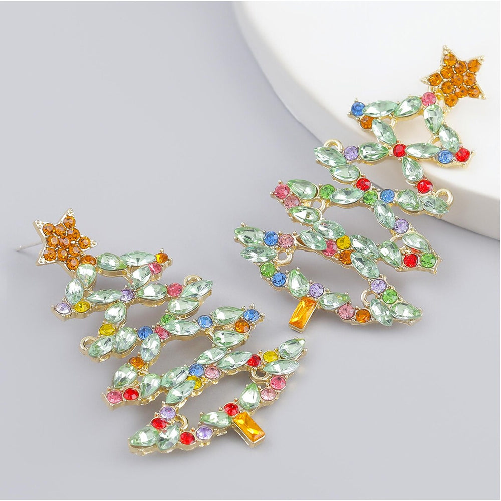 Multi Colored Crystal Christmas Tree Earrings