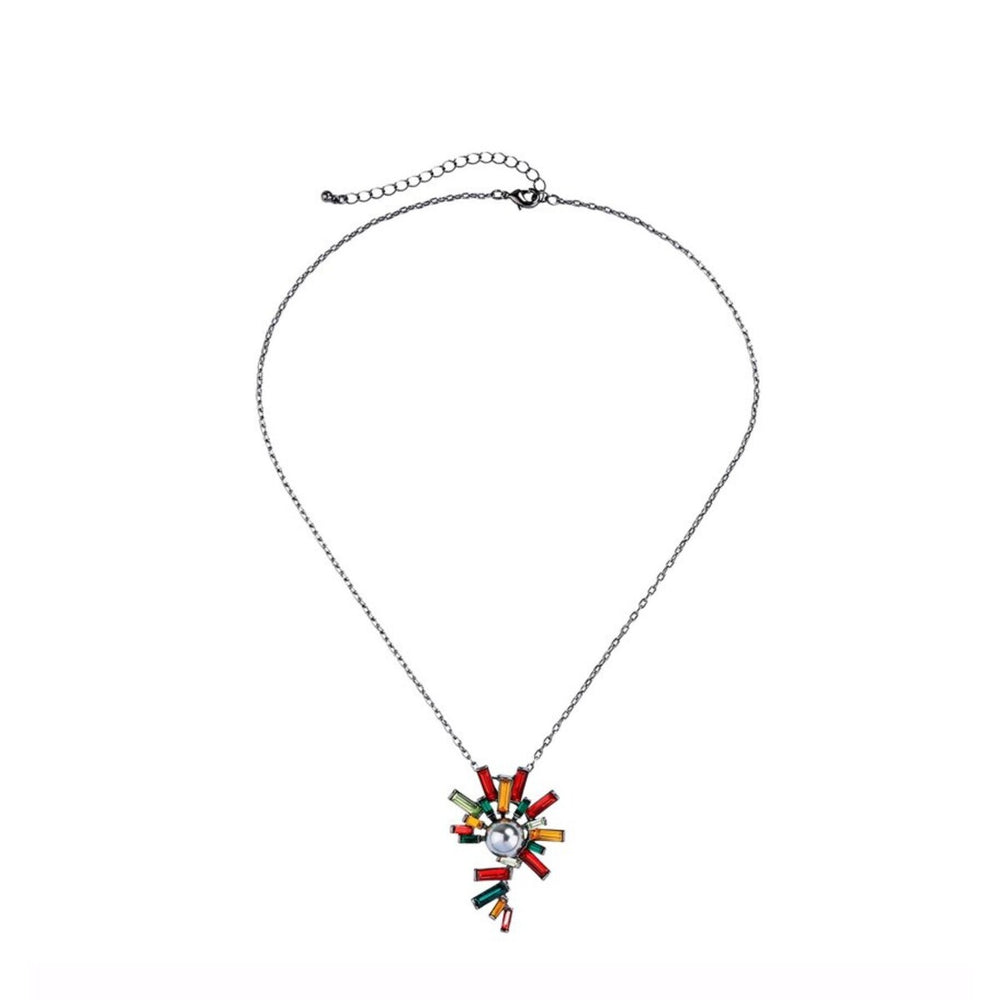 Multi Colored Crystal Geometric Pendant Necklace - White