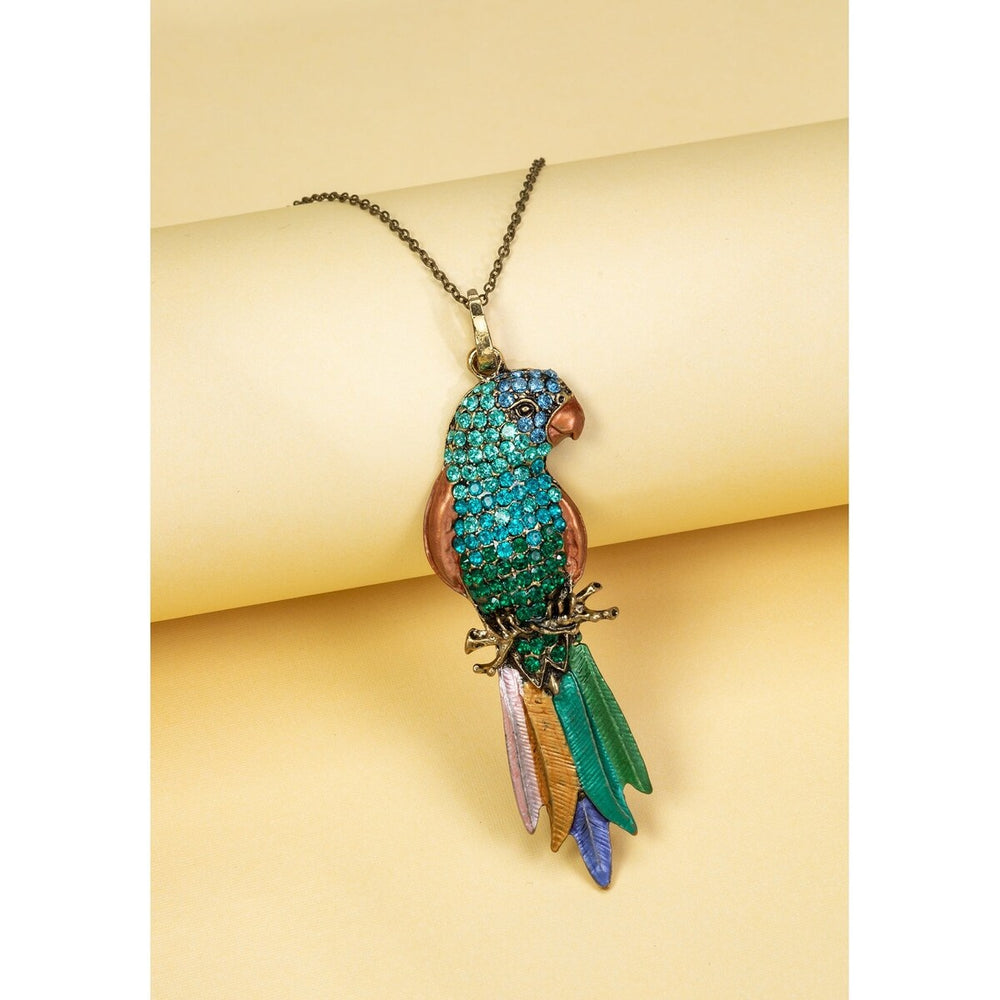 Multi Colored Crystal Parrot Pendant Necklace - White