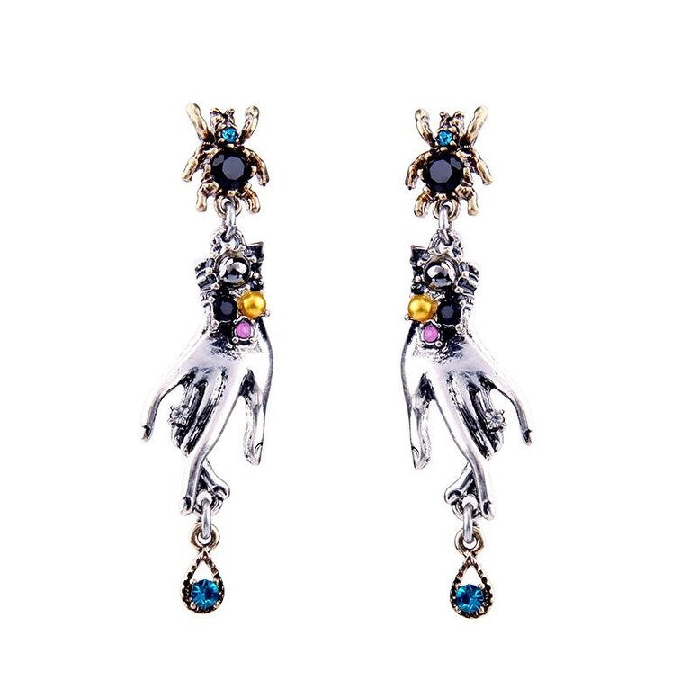 Multi Colored Crystal Silvertone Hand Drop Earrings