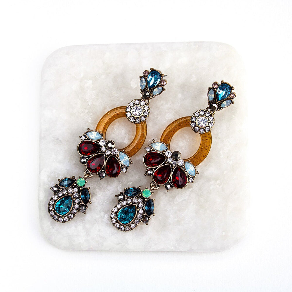 Multi Colored Crystal Statement Drop Earrings