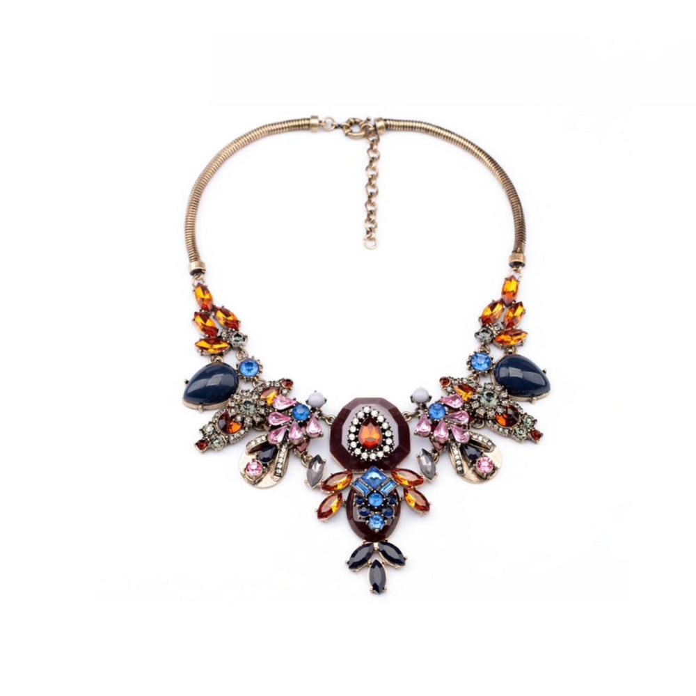 Multi Colored Crystal Statement Necklace - White