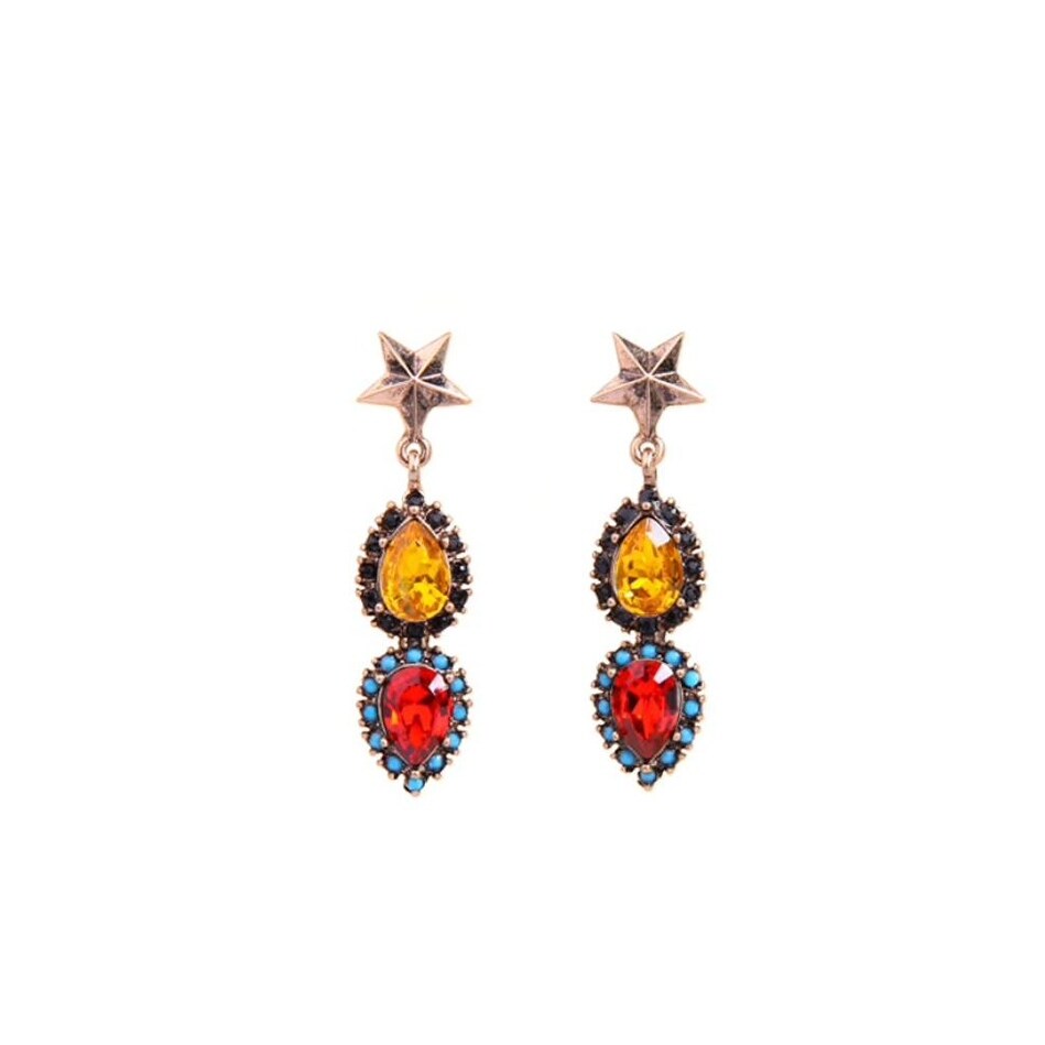 Multi Colored Crystal Teardrop And Star Earrings