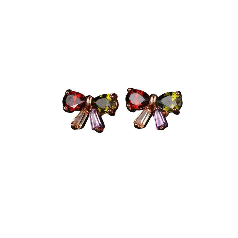 Multi Colored Cubic Zirconia Bow Stud Earrings