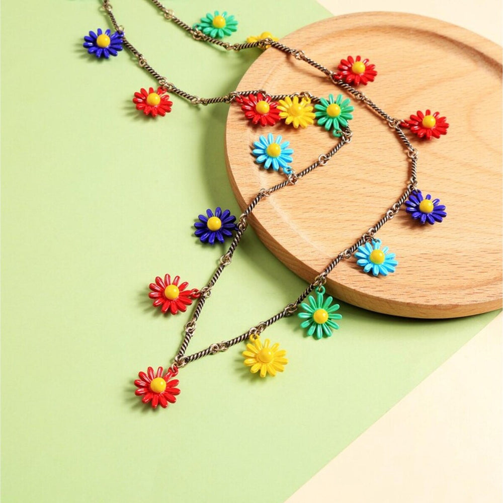 Multi Colored Daisy Necklace - White