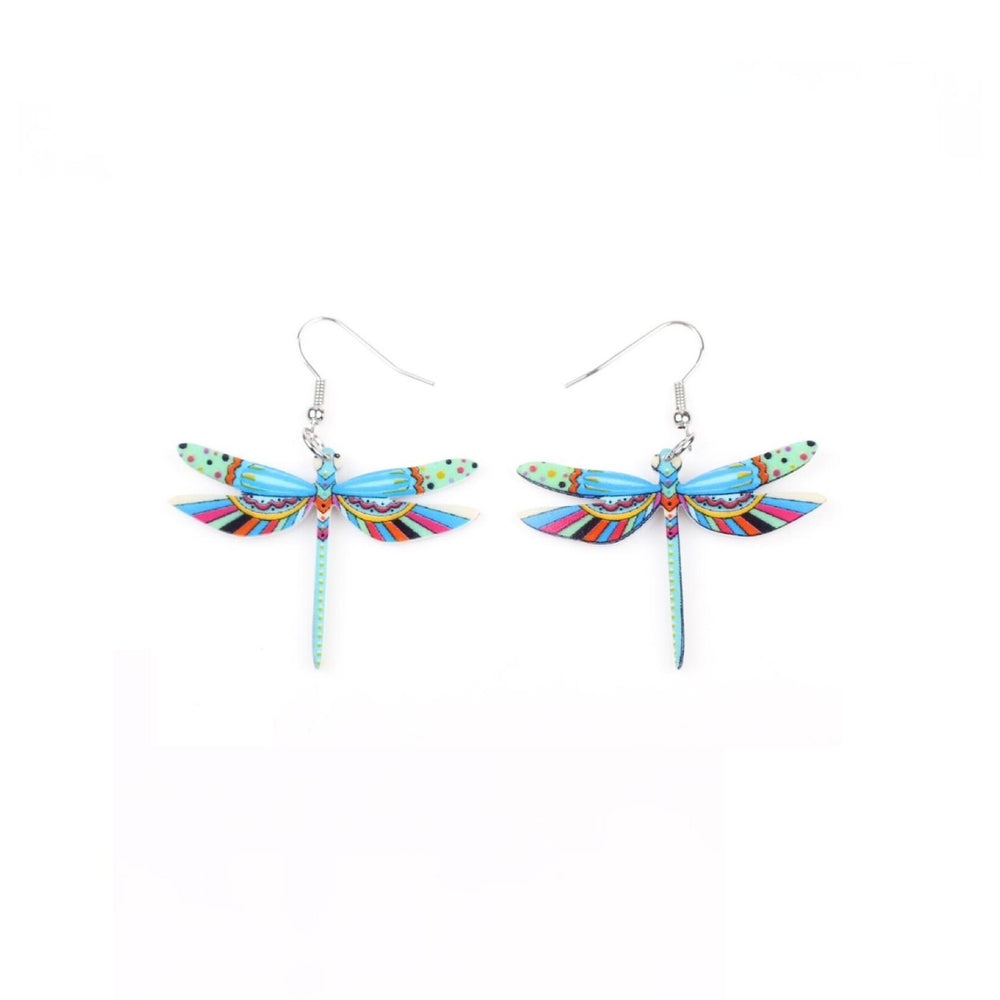 Multi Colored Dragonfly Drop Earrings